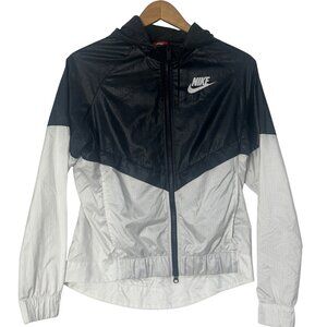 Nike Windbreaker Jacket Full Zip Hooded Black White Size S